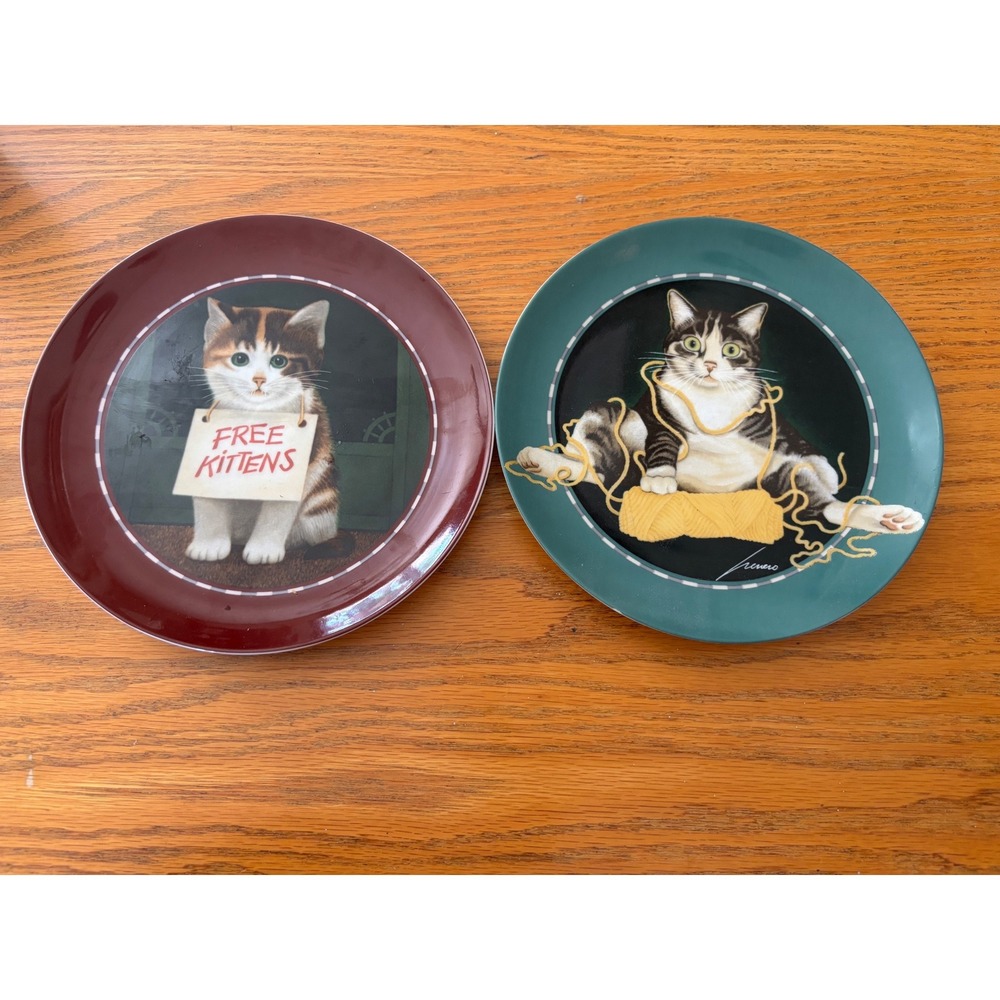 Vintage 1991 Vandor Herrero Collection Cat Plates Set of 2 Japan 7.5 Inch